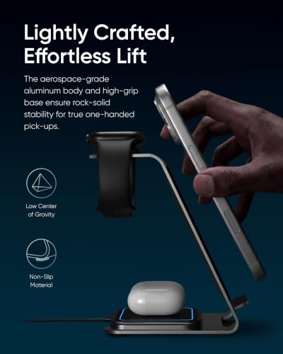 Intoval Aluminum 3 in 1 Wireless Charging Station for iPhone 17 16 15 14 13 12 11 Pro Max XR, Wireless Charger for Apple Watch 11 10 9 8 7 Ultra SE 3 2, Phone Charger for AirPods 4 Pro 2 3 (Lavender) - color: Lavender