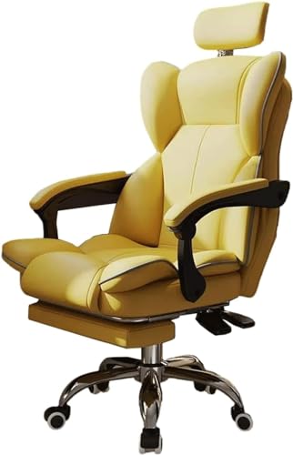 Executive Office Chair PU Leather Desk Chairs with Arms and Footrest, Computer Wide Seat for Comfort(Yellow) (Yellow)