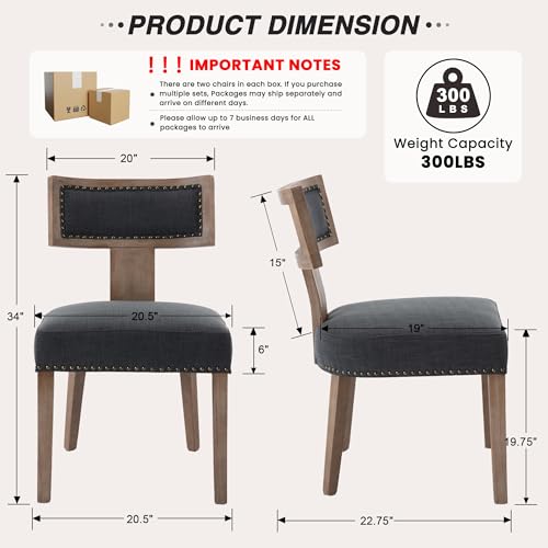 HNY Mid Century Modern Dining Chairs Set of 2, Farmhouse Linen Fabric Upholstered Accent Chairs Curved Nailhead Trim Backrest Kitchen Chairs, with Hardwood Frame, Charcoal - color: Charcoal Nailhead