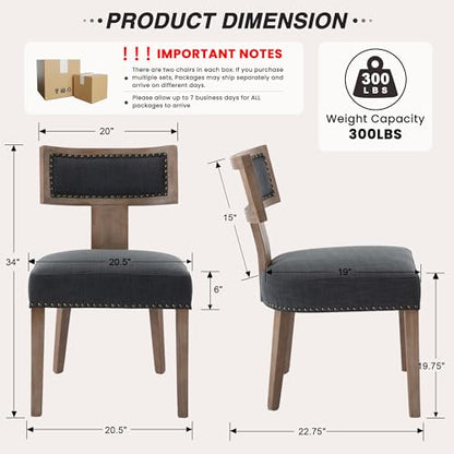 HNY Mid Century Modern Dining Chairs Set of 2, Farmhouse Linen Fabric Upholstered Accent Chairs Curved Nailhead Trim Backrest Kitchen Chairs, with Hardwood Frame, Charcoal - color: Charcoal Nailhead