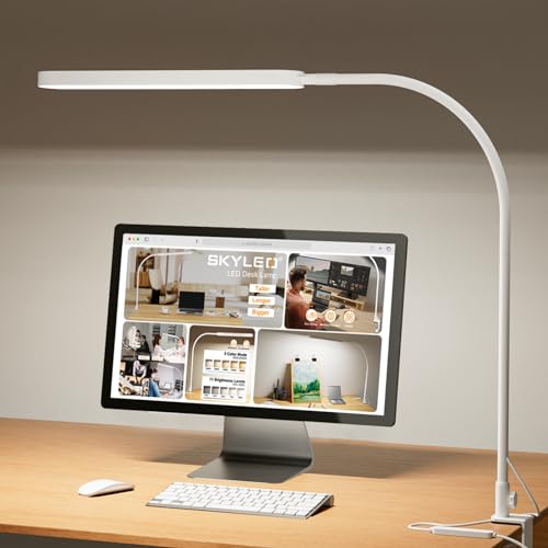 SKYLEO Led Desk Lamp - 33.5" Desk Light - Flexible Gooseneck - 5 Color Modes X 11 Brightness Levels - 1300LM - Timmer & Memory Function - 12W Clip on Light - White - style: White gooseneck