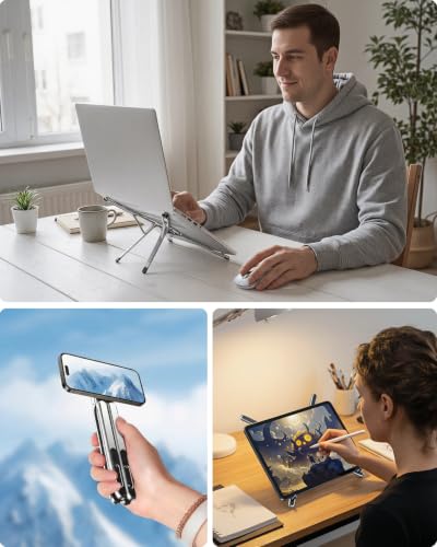 SupeDesk Adjustable Laptop Stand, 3-in-1 Magnetic Stand for Laptop & Tablet - color: Silver