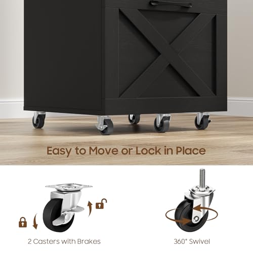 Halitaa Farmhouse 2 Drawer Small File Cabinet with Wheels, Rustic Black - color: Rustic Black, size: 2 Drawer