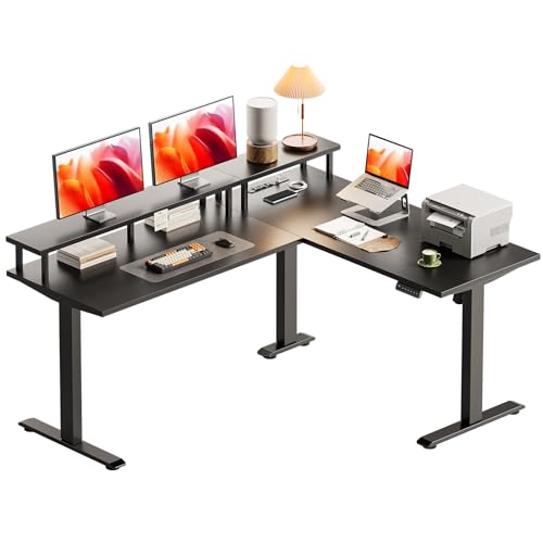 AODK 59 Inch L Shaped Electric Standing Desk, Single Monitor Stand, Black
