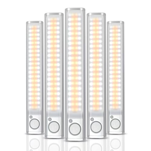 Under Cabinet Lighting, 80 LED Motion Sensor Light Indoor, Rechargeable Closet Light, 3 Color Temps Under Cabinet Lights, Wireless Dimmable Under Counter Lights For Kitchen, Pantry (5 Pack) - size: 9.05 inch 5 Packs 80 LED