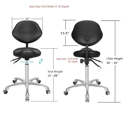 Kaleurrier Saddle Stool with Back Support: Rolling Saddle Chair with Wheels - color: Black, size: With Back