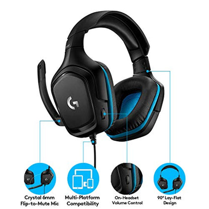 Logitech G432 Wired Gaming Headset - Black | DTS Headphone:X 2.0, 50 mm audio drivers, USB and 3.5 mm jack, Flip-to-Mute mic, PC compatible