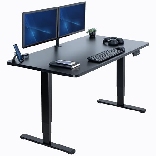 VIVO Black 55 x 28 in Standing Desk, DESK-KIT-2B55B | Electric, Dual Motor, Holds 220 lbs, Sit Stand, Height Adjustable, Solid One-Piece Table Top, Memory, 2B Series, Black Frame - color: Black Top / Black Frame, size: 55 x 28