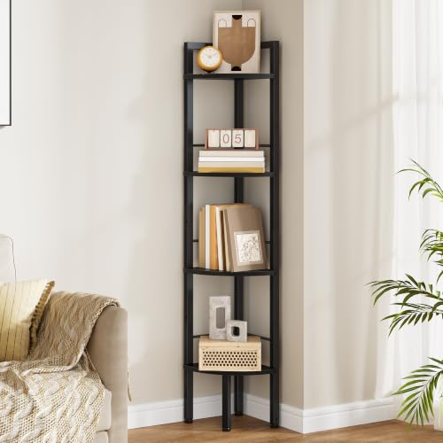 Tajsoon Small Corner Shelf Stand 4 Tier 48.5" with Metal Frame, Black - color: Black, size: 4 Tier