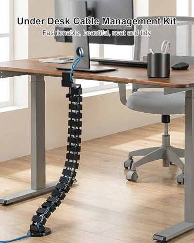 Clamp-On Under Desk Cable Management, Adjustable Vertebrae Cord Organizer