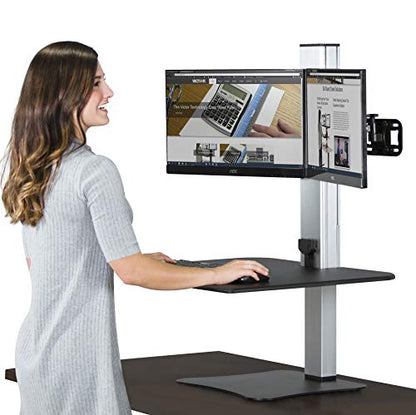 Victor High Rise Electric Sit-Stand Standing Desk Converter with Dual Monitor Stand - Height Adjustable Office Desk Workstation for Home, 28" x 23" Work Surface, Black - size: Dual Monitor