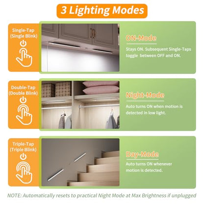 USB Plug-in Motion Sensor Light, ON/Night/Day Modes, Bright&Dimmable - color: Cool White, size: 1-Bar