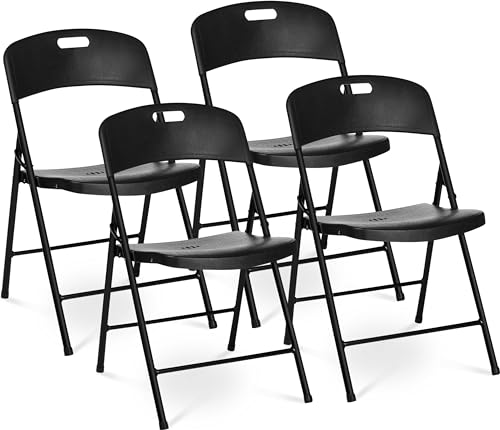 Oline Folding Chair, Indoor Outdoor Plastic Commercial Stackable Foldable Guest Chairs for Events Office Wedding Party Picnic Kitchen Dining, 350lb Capacity (Black, 4 Pack) - color: Black, size: 4 Pack