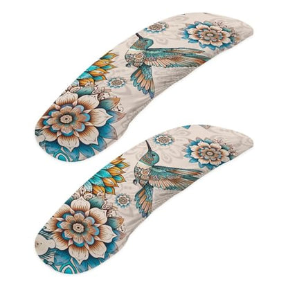 Hummingbird Print Office Chair Armrest Slipcovers Set of 2, Bohemian Mandala Flower Print Office Arm Covers, Stretchy Gaming Chair Armrest Covers Soft Office Chair Arm Protectors - color: Brown and Blue - Hummingbird Bohemian Mandala Flower