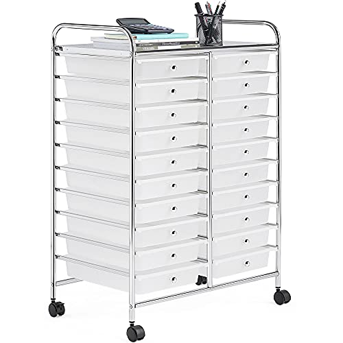 Yaheetech 20-Drawer Rolling Storage Cart on Wheels, Craft Organizer, White - color: White, style: 20 Drawers