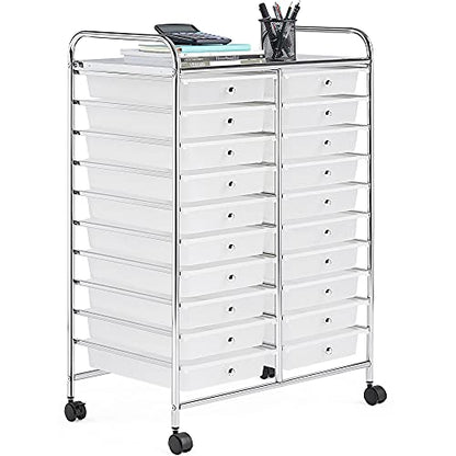 Yaheetech 20-Drawer Rolling Storage Cart on Wheels, Craft Organizer, White - color: White, style: 20 Drawers