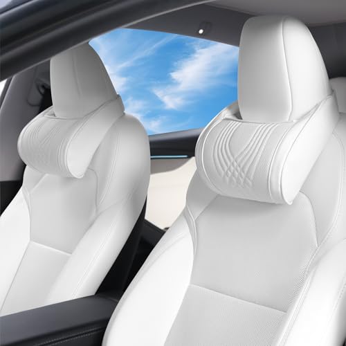 Car Headrest Memory Foam Neck Pillow for Driving White, 2 Packs | Soft Comfortable Leather Seat Head Rest Pillow Headrest Travel Neck Support Cushion for Most Cars SUV Home Office Chair - color: White, size: Headrest 2 Pack