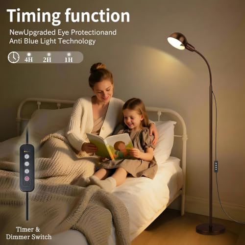 Ruiever Brown Floor Lamp with Flexible Gooseneck and Rotatable Shade，Standing Lamp Include Dimmer LED Bulb，Ideal Tall Lamp with Dimmer and Timer Switch for Reading,Bedside and Living Room (Brown) - color: Brown