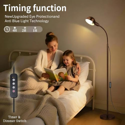 Ruiever Brown Floor Lamp with Flexible Gooseneck and Rotatable Shade，Standing Lamp Include Dimmer LED Bulb，Ideal Tall Lamp with Dimmer and Timer Switch for Reading,Bedside and Living Room (Brown) - color: Brown