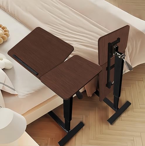 Height Adjustable Overbed Table with Wheels Mobile Rolling Bedside Desk, Tilting Laptop Stand & Tray Table for Bed, Sofa and Hospital Use (Walnut+Tilting) - color: Walnut+tilting