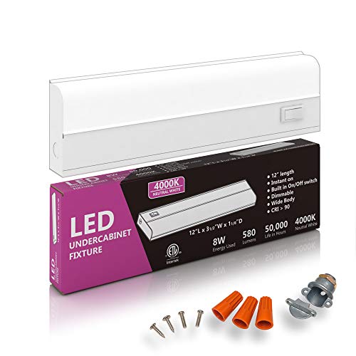 12" Hardwired Under Cabinet Light, 4000K Cool White, ETL, 580 lm, Dimmable - color: 4000K CoolWhite, size: 12 INCH