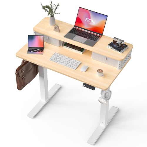 FiCiHi 40x24 Inch Electric Standing Desk, 2 Drawers, Adjustable Height Desk - color: Maple, size: 40"x24" (Standard)