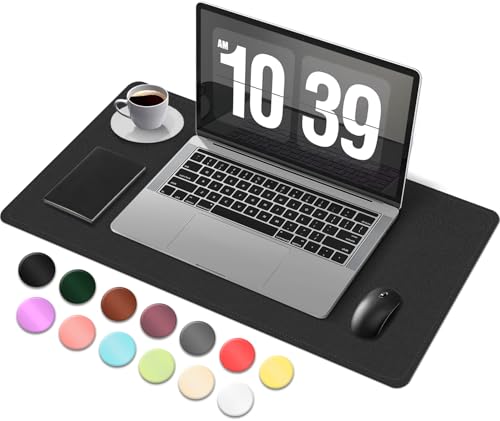 Desk Pad Protector, Leather & Suede Desk Mat, Non-Slip Desk Pad Mat, Large Mouse Pad, Waterproof Desk Blotter Mat, Desk Cover for Office, Home (Black, 23.6" x 13.7") - color: Black, size: 23.6" x 23.6"