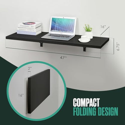 Wall Mounted Desk, Murphy Desk, Wall Mounted Folding Table, 48x16 Black | Houseables Laundry Folding Table, Fold Down Work Bench, Foldable Station, Floating Bar, Hanging, Dining, Kitchen, Clothes - color: Black