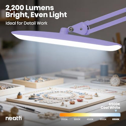 Neatfi LED Desk Lamp, 2200 Lumens, 24W, 20-Inch Wide Head (Lavender) - color: Lavender, size: Non-CCT with Clamp