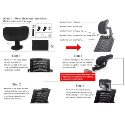 Tofficu Adjustable Computer Chair Head Cushion Office Chair Headrest Attachment Breathable Mesh Neck Protection Headrest Detachable Retrofit for Office Desk Chairs 11.02X8.66X3.93 in - size: Black-Clip inner diameter 2.6 cm