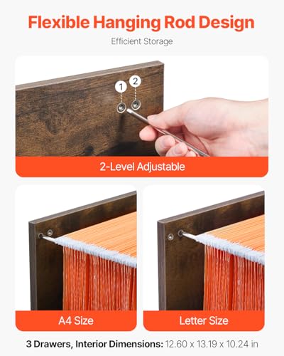 VEVOR 3 Drawer File Cabinet with Lock, Vertical Filing Storage Cabinets for Home Office, Heavy-Duty Locking Cabinet with 2-Level Adjustable Hanging Rod for A4/Letter/Legal Size File, Easy Assembly - style: 3 Drawers