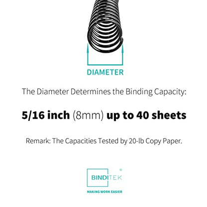 Binditek Plastic Spiral Binding Coils, 8 mm, 4:1 Pitch, Black, 200 Pack - size: 8mm, style: 200P , Black