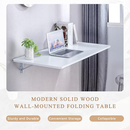 Laundry Room Folding Table Wall Mounted White MDF Fold Down Desk for Small Spaces Garage Shed Home Office Kitchen Bar Durable 100 lb Capacity Space Saving