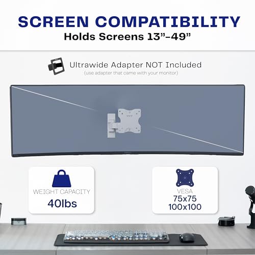 VIVO White Single Ultrawide Wall Mount, Up to 49 in Screens, MOUNT-VW01MW - color: White, size: 75x75mm to 100x100mm VESA