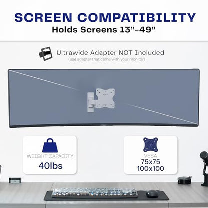 VIVO White Single Ultrawide Wall Mount, Up to 49 in Screens, MOUNT-VW01MW - color: White, size: 75x75mm to 100x100mm VESA