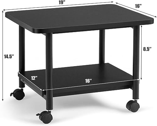 Printer Holder Printer Stand Printer Desk 2-Tier Printer Stand Rolling Printer Cart with 2 Storage Shelves Mobile Machine Storage Rack for Home Office Printer Shelf Printer Rack Printer Table - color: Black