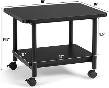 Printer Holder Printer Stand Printer Desk 2-Tier Printer Stand Rolling Printer Cart with 2 Storage Shelves Mobile Machine Storage Rack for Home Office Printer Shelf Printer Rack Printer Table - color: Black