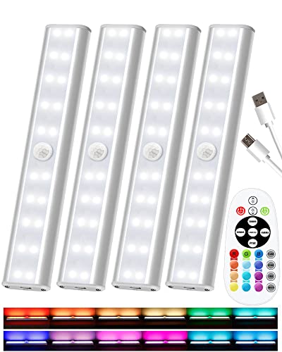 Under Cabinet Lights Wireless, 48-LED Under Cabinet Lighting Rechargeable, Closet Light with Timer & Dimmable, Under Counter Lights for Kitchen Shelf Pantry Desk (4 Packs) - color: RGB/4 Pack