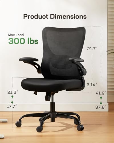 Marsail Ergonomic Office Chair with Adjustable Lumbar Support, 3-Way PU Armrests & Breathable Mesh for Home Office and Gaming - color: Dark Black