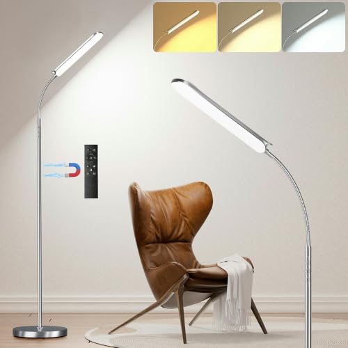 Dimmable LED Floor Lamp, Super Bright Reading Lamps Floor Standing lamp with Remote & Touch Control, Stepless Dimming & 2700K-6500K Color Temperature, for Living Room Bedroom Office, Nickel Plating - color: Nickel Plating