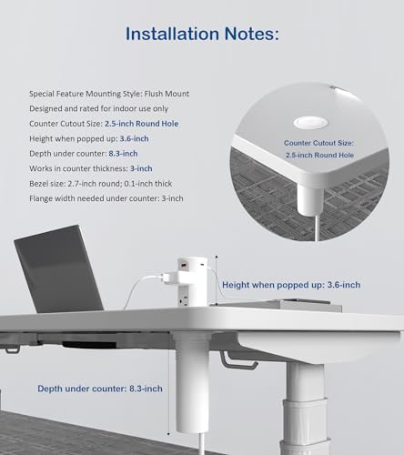 Jgstkcity Pop up Countertop Outlet,2.5in Hole Desk Grommet,White - color: White