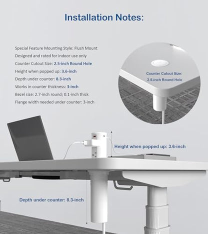 Jgstkcity Pop up Countertop Outlet,2.5in Hole Desk Grommet,White - color: White