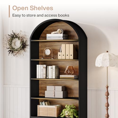Tribesigns 76.8" Tall Arched 5-Tier Bookcase, Black - color: Black