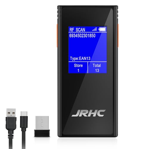 Barcode Scanner Wireless, 1D 2D Mini Bar Code Scanner with 1.77 Inch Display Screen, Rechargeable Portable Handhold Barcode Reader with 2.4G Wireless Receiver Plug and Play