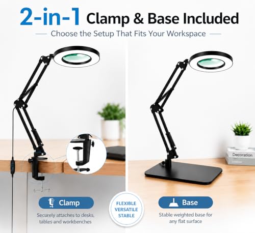 2-in-1 12X Magnifying Lamp with Light, Clamp Desk Magnifier LED