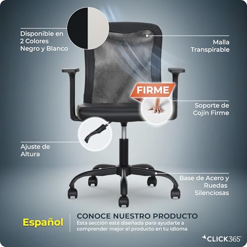 Click365 Ergonomic Office Chair with Lumbar Support, Mid-Back Mesh Chair - color: M110/Black
