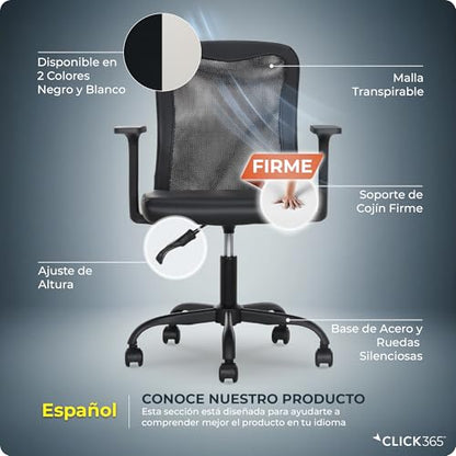 Click365 Ergonomic Office Chair with Lumbar Support, Mid-Back Mesh Chair - color: M110/Black