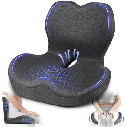 Seat Cushion with Back Support,Lumbar Support Pillow for Office Chair,X Large Memory Foam Chair Cushions for Sciatica Tailbone Pain Relief Coccyx Pad for Wheelchair, Car, Home, Office, Desk