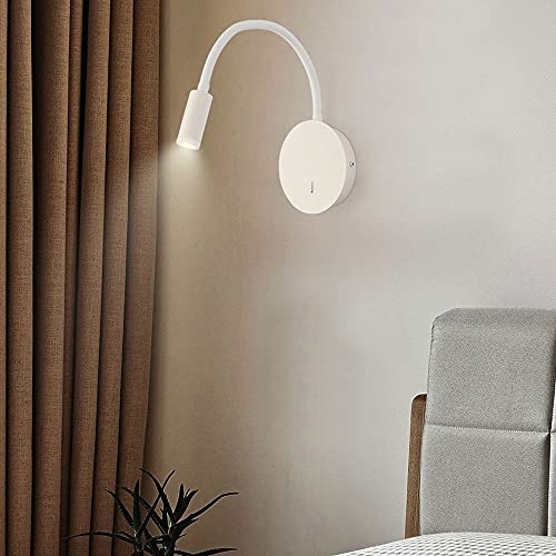 Bedside Reading Light Modern Wall Lamp, Hardwired Wall Sconce with Switch, LED Headboard Lighting Fixture, Flexible Gooseneck Wall Lights for Bedroom Office Studio Hotel - color: White-6000k