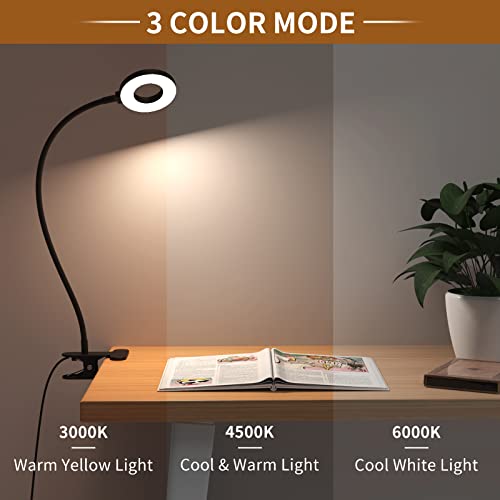 iZELL Desk Lamp, LED Reading Light with Clamp, 3 Color Modes & 10 Brightness Flexible Arm Book Light for Kids Reading Book in Bed at Night Clip on Table, Computer, Zoom Meetings - 27.6‘’ Black - size: 27.6'' Black